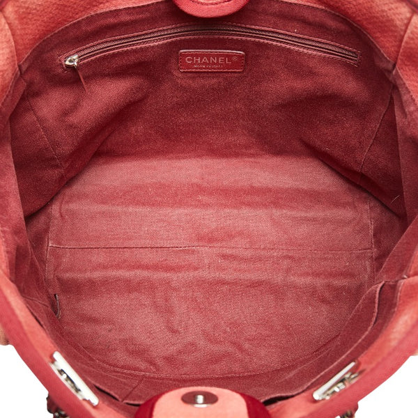 シャネル ドーヴィルラインMM ココマーク チェーン ショルダーバッグ トートバッグ レッド キャンバス レザー レディース CHANEL 【中古】