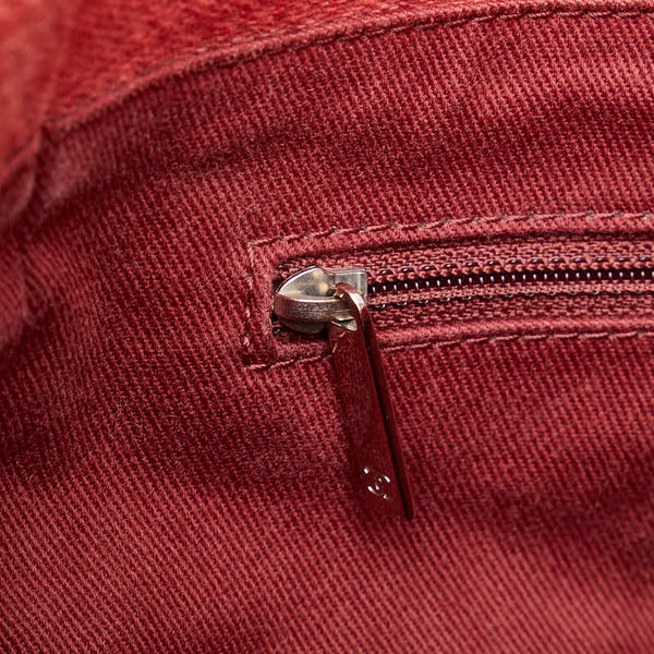 シャネル ドーヴィルラインMM ココマーク チェーン ショルダーバッグ トートバッグ レッド キャンバス レザー レディース CHANEL 【中古】