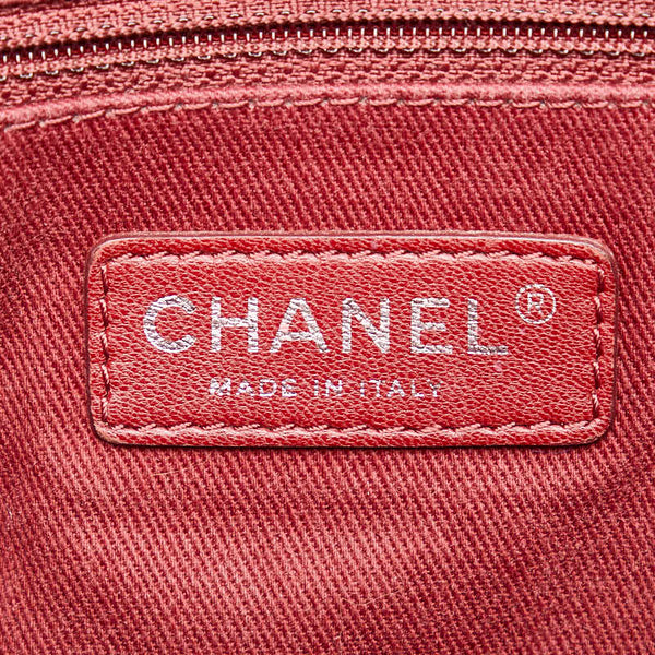 シャネル ドーヴィルラインMM ココマーク チェーン ショルダーバッグ トートバッグ レッド キャンバス レザー レディース CHANEL 【中古】