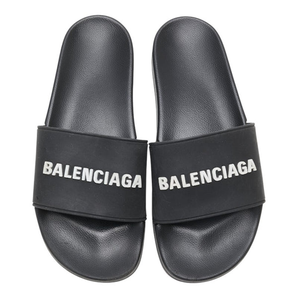バレンシアガ ロゴ サンダル サイズ：27.5 ブラック ラバー レザー レディース BALENCIAGA 【中古】