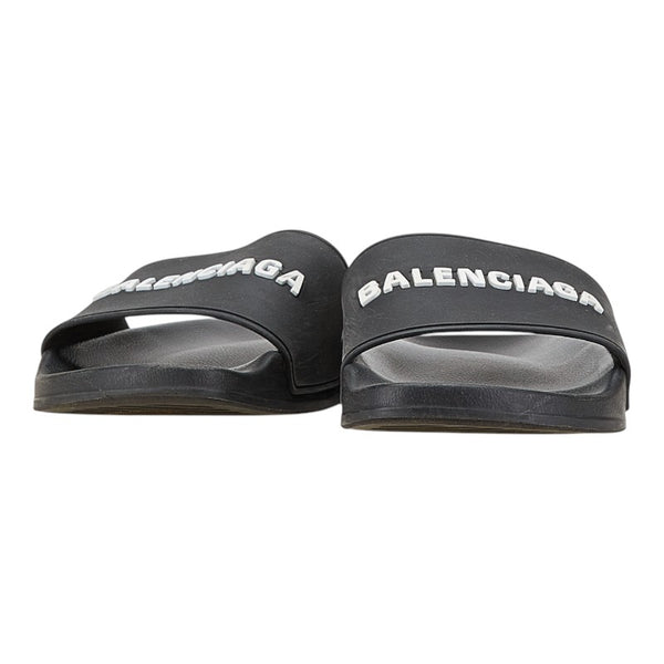 バレンシアガ ロゴ サンダル サイズ：27.5 ブラック ラバー レザー レディース BALENCIAGA 【中古】
