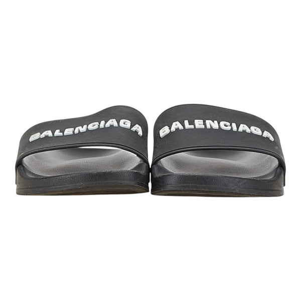 バレンシアガ ロゴ サンダル サイズ：27.5 ブラック ラバー レザー レディース BALENCIAGA 【中古】