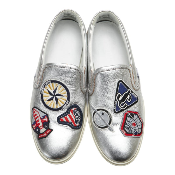 ジミーチュウ ワッペン スタースタッズ スリッポン スニーカー サイズ：42 シルバー マルチカラー レザー ラバー メンズ JIMMY CHOO 【中古】
