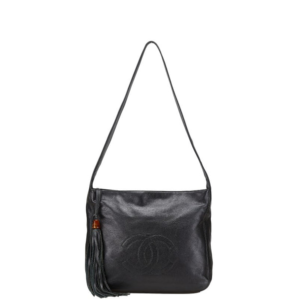 シャネル ココマーク フリンジ ワンショルダーバッグ ブラック ラムスキン レディース CHANEL 【中古】