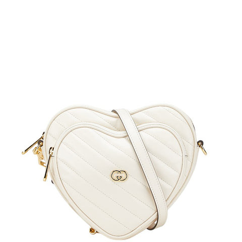 グッチ インターロッキングG ハート 斜め掛け ショルダーバッグ 751628 アイボリー レザー レディース GUCCI 【中古】