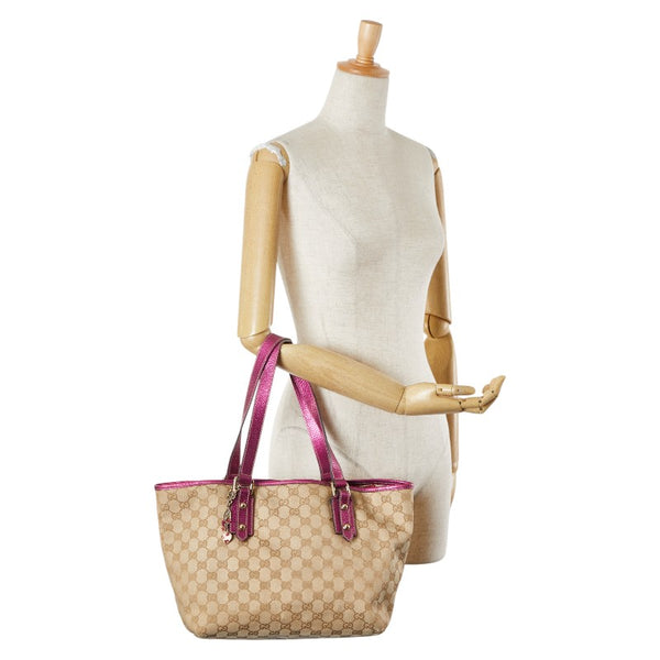 グッチ GGキャンバス トートバッグ ショルダーバッグ 137396 ベージュ ピンク キャンバス レディース GUCCI 【中古】