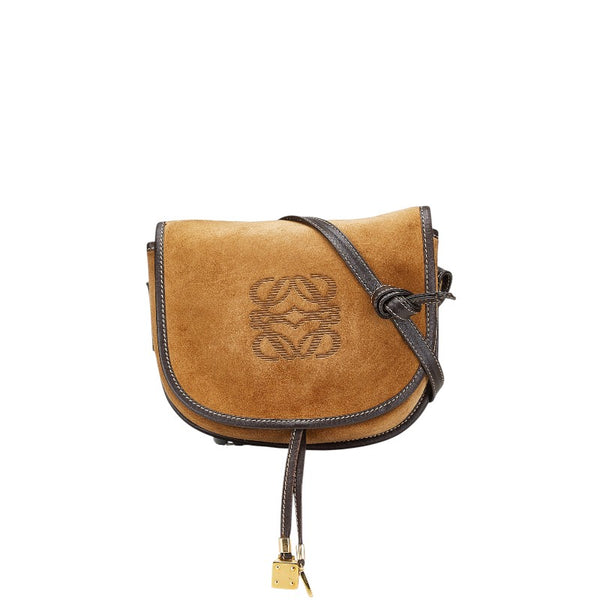 ロエベ アナグラム 斜め掛け ショルダーバッグ ブラウン レザー スエード レディース LOEWE 【中古】