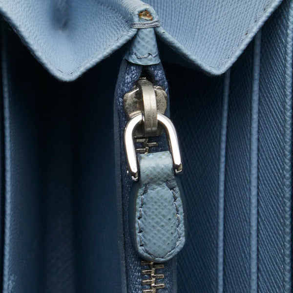 プラダ フィオッコ リボンモチーフ L字ファスナー 長財布 1ML183 ライトブルー サフィアーノレザー レディース PRADA 【中古】
