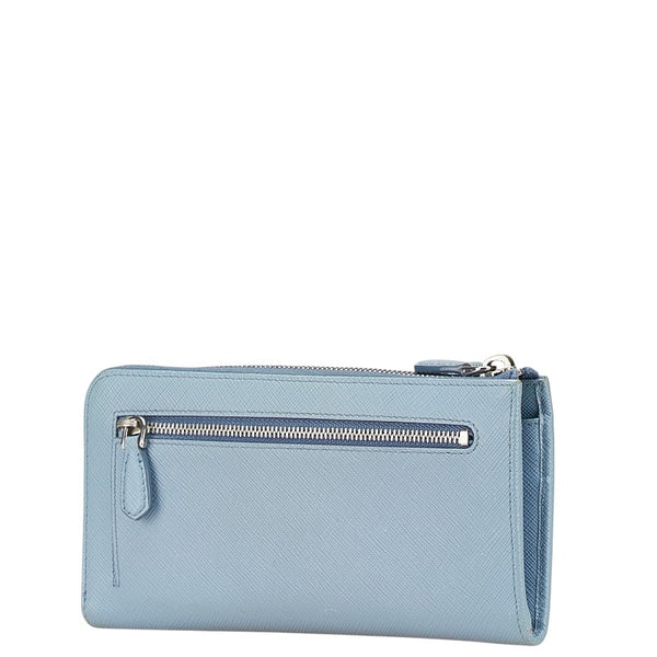 プラダ フィオッコ リボンモチーフ L字ファスナー 長財布 1ML183 ライトブルー サフィアーノレザー レディース PRADA 【中古】