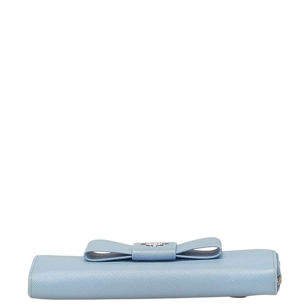 プラダ フィオッコ リボンモチーフ L字ファスナー 長財布 1ML183 ライトブルー サフィアーノレザー レディース PRADA 【中古】