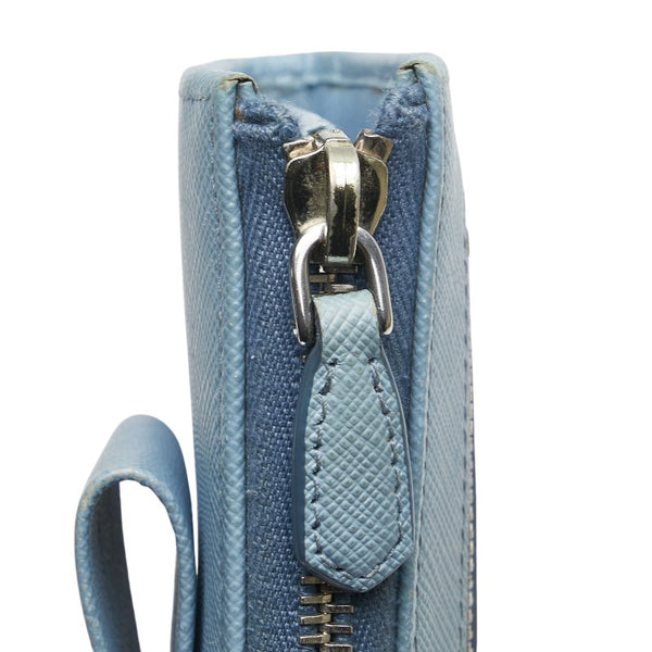 プラダ フィオッコ リボンモチーフ L字ファスナー 長財布 1ML183 ライトブルー サフィアーノレザー レディース PRADA 【中古】