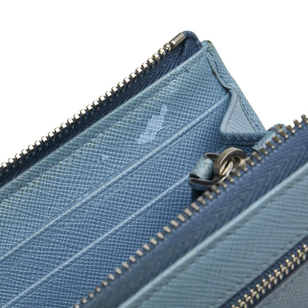 プラダ フィオッコ リボンモチーフ L字ファスナー 長財布 1ML183 ライトブルー サフィアーノレザー レディース PRADA 【中古】