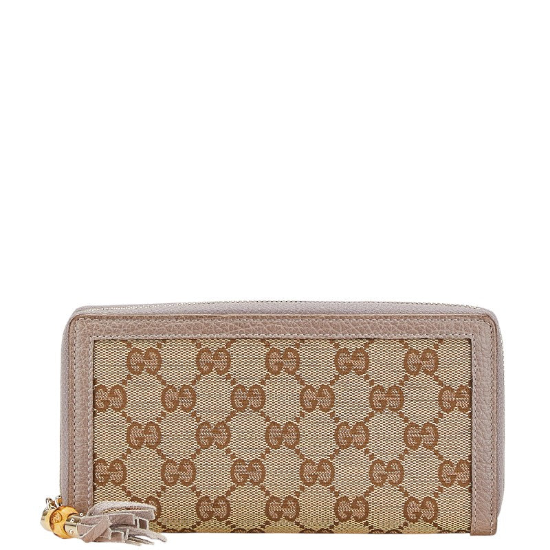 グッチ GGキャンバス 長財布 ラウンドファスナー 224253 ベージュ パープル キャンバス レザー レディース GUCCI 【中古】