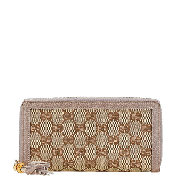 グッチ GGキャンバス 長財布 ラウンドファスナー 224253 ベージュ パープル キャンバス レザー レディース GUCCI 【中古】