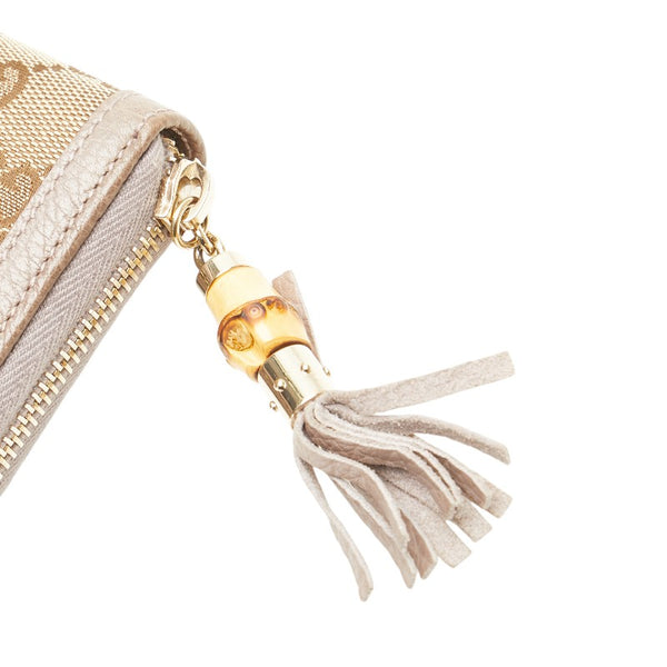 グッチ GGキャンバス 長財布 ラウンドファスナー 224253 ベージュ パープル キャンバス レザー レディース GUCCI 【中古】