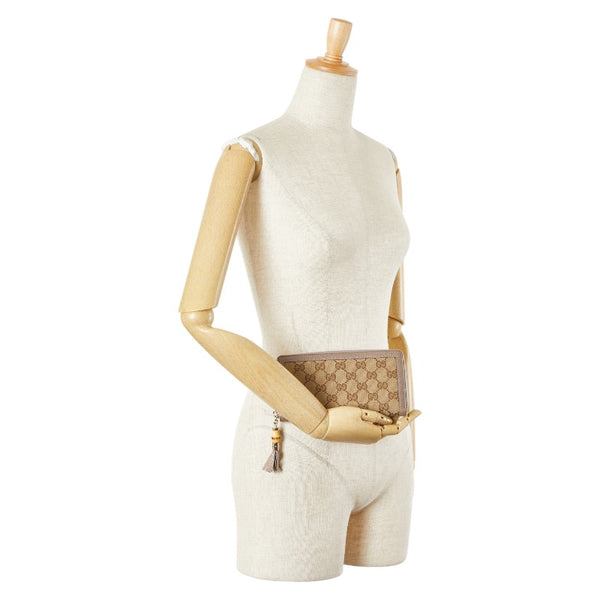 グッチ GGキャンバス 長財布 ラウンドファスナー 224253 ベージュ パープル キャンバス レザー レディース GUCCI 【中古】