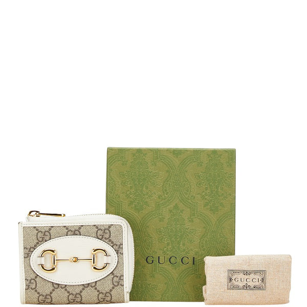 グッチ GGスプリーム ホースビット L字ファスナー カードケース コインケース 644459 ベージュ ホワイト PVC レザー レディース GUCCI 【中古】