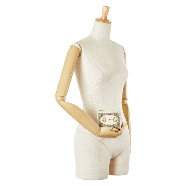 グッチ GGスプリーム ホースビット L字ファスナー カードケース コインケース 644459 ベージュ ホワイト PVC レザー レディース GUCCI 【中古】