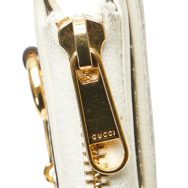 グッチ GGスプリーム ホースビット L字ファスナー カードケース コインケース 644459 ベージュ ホワイト PVC レザー レディース GUCCI 【中古】