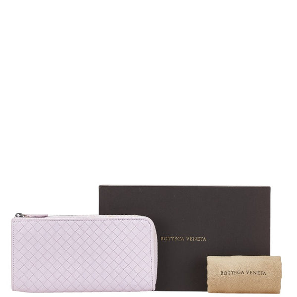 ボッテガヴェネタ イントレチャート 長財布 L字ファスナー パープル レザー レディース BOTTEGAVENETA 【中古】