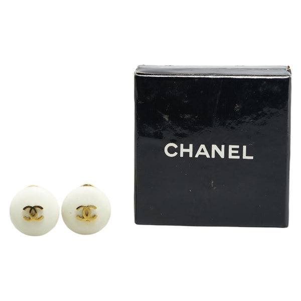 シャネル ヴィンテージ ココマーク イヤリング ホワイト ゴールド メッキ 樹脂系 レディース CHANEL 【中古】