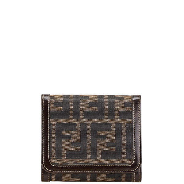 フェンディ ズッカ 二つ折り財布 30794 ブラウン キャンバス レザー レディース FENDI 【中古】