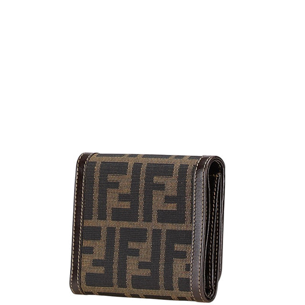フェンディ ズッカ 二つ折り財布 30794 ブラウン キャンバス レザー レディース FENDI 【中古】