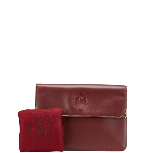 カルティエ マスト ドゥ カルティエ クラッチバッグ ワインレッド レザー レディース CARTIER 【中古】