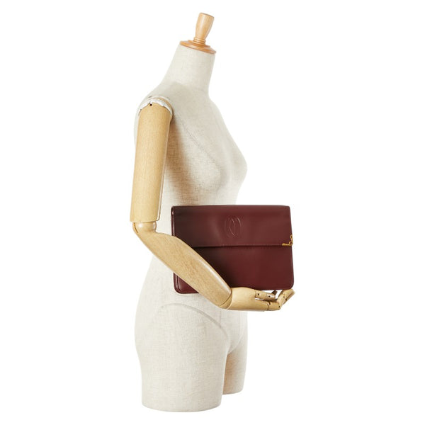 カルティエ マスト ドゥ カルティエ クラッチバッグ ワインレッド レザー レディース CARTIER 【中古】