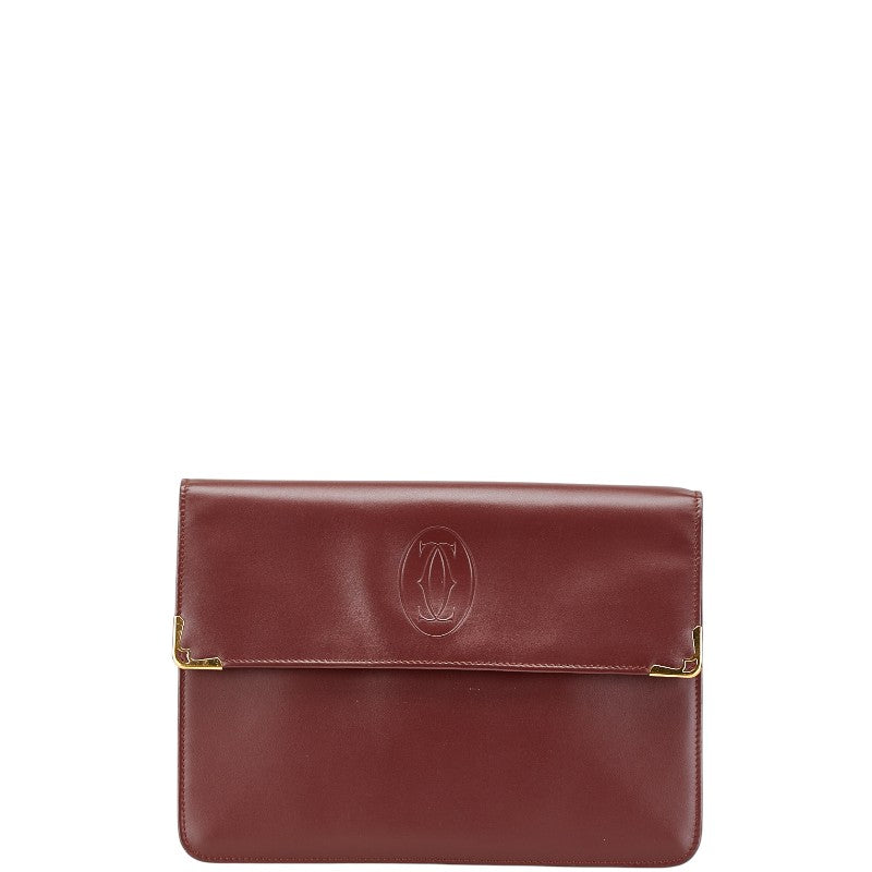 カルティエ マスト ドゥ カルティエ クラッチバッグ ワインレッド レザー レディース CARTIER 【中古】