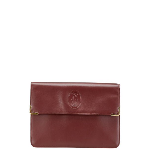カルティエ マスト ドゥ カルティエ クラッチバッグ ワインレッド レザー レディース CARTIER 【中古】