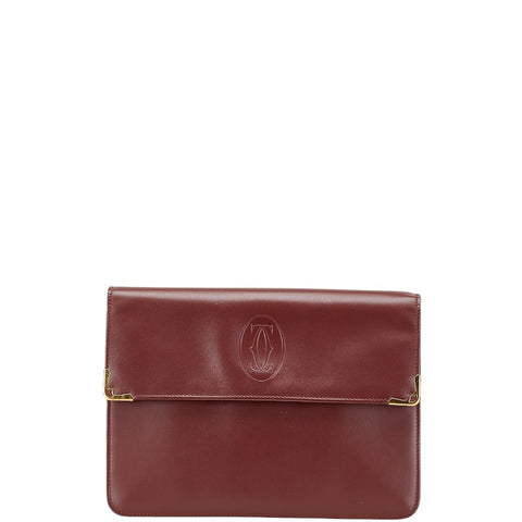 カルティエ マスト ドゥ カルティエ クラッチバッグ ワインレッド レザー レディース CARTIER 【中古】