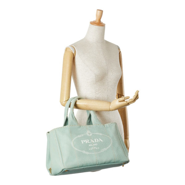 プラダ カナパ ハンドバッグ トートバッグ ミントグリーン キャンバス レディース PRADA 【中古】