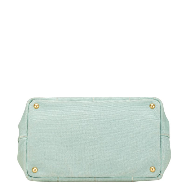 プラダ カナパ ハンドバッグ トートバッグ ミントグリーン キャンバス レディース PRADA 【中古】
