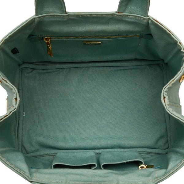 プラダ カナパ ハンドバッグ トートバッグ ミントグリーン キャンバス レディース PRADA 【中古】