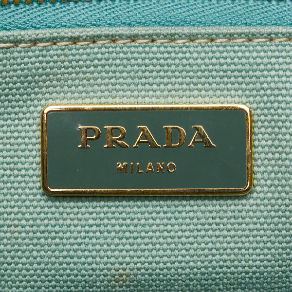 プラダ カナパ ハンドバッグ トートバッグ ミントグリーン キャンバス レディース PRADA 【中古】