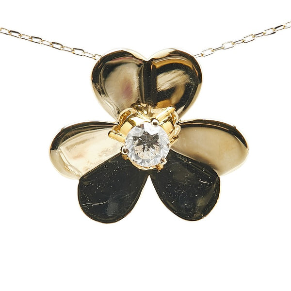 K18YG イエローゴールド ダイヤ0.298ct フラワー 花 モチーフ ペンダントネックレス レディース 【中古】