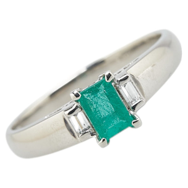 Pt850 プラチナ エメラルド0.30ct ダイヤ0.07ct リング 指輪 レディース 11号 【中古】