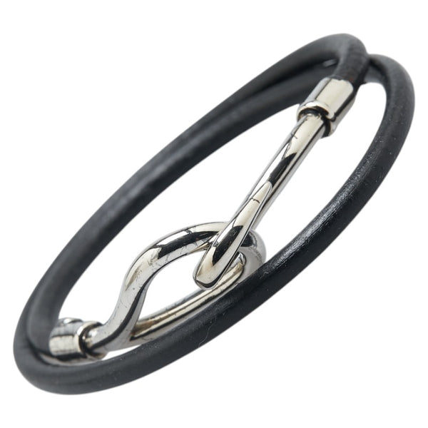エルメス ジャンボ ブレスレット ブラック シルバー レザー メタル レディース HERMES 【中古】