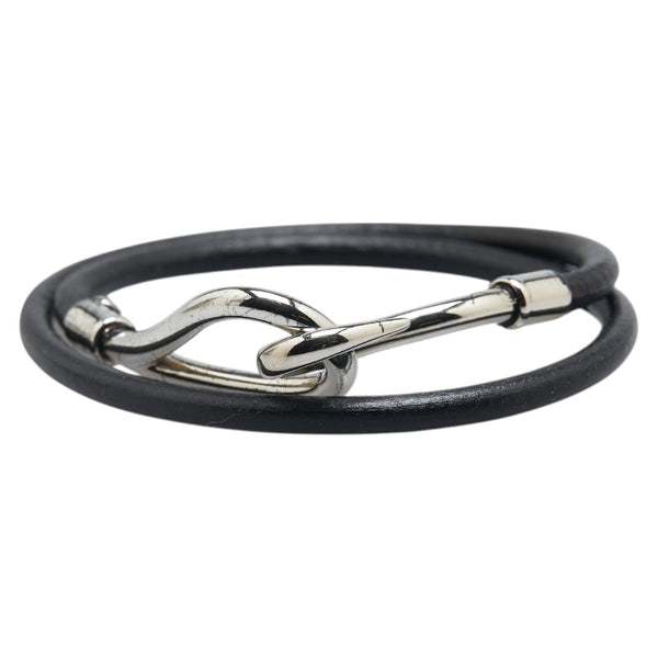 エルメス ジャンボ ブレスレット ブラック シルバー レザー メタル レディース HERMES 【中古】