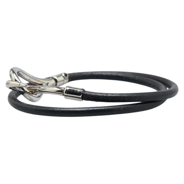 エルメス ジャンボ ブレスレット ブラック シルバー レザー メタル レディース HERMES 【中古】