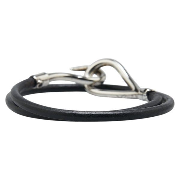 エルメス ジャンボ ブレスレット ブラック シルバー レザー メタル レディース HERMES 【中古】