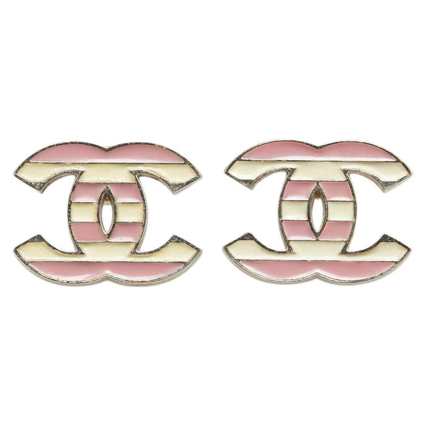 シャネル ココマーク ボーダー スタッド ピアス シルバー ベージュ ピンク メタル レディース CHANEL 【中古】