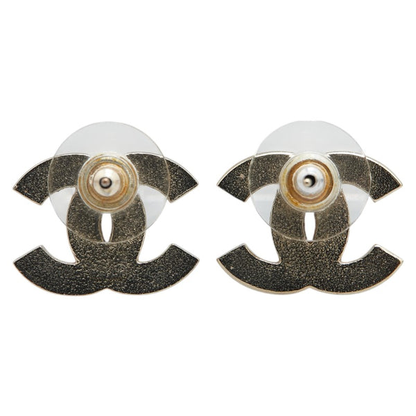 シャネル ココマーク ボーダー スタッド ピアス シルバー ベージュ ピンク メタル レディース CHANEL 【中古】