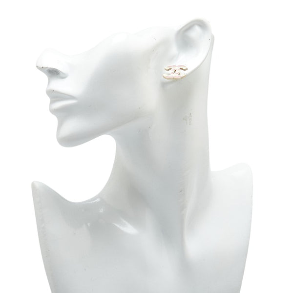 シャネル ココマーク ボーダー スタッド ピアス シルバー ベージュ ピンク メタル レディース CHANEL 【中古】