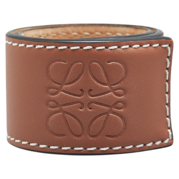 ロエベ アナグラムロゴ スラップ  ブレスレット バングル タン ブラウン レザー レディース LOEWE 【中古】