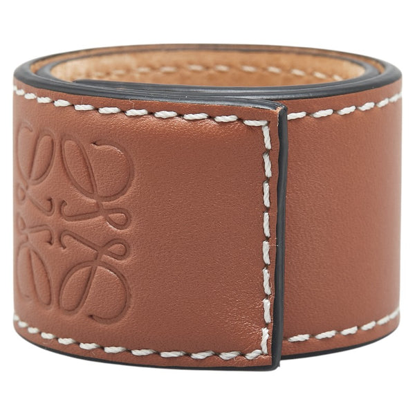 ロエベ アナグラムロゴ スラップ  ブレスレット バングル タン ブラウン レザー レディース LOEWE 【中古】