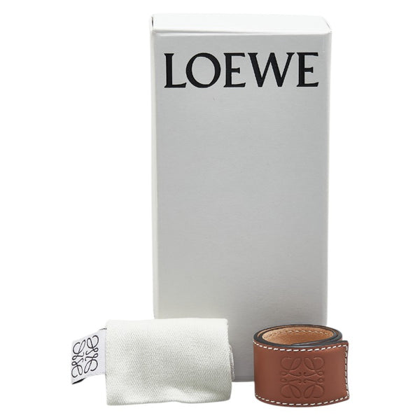 ロエベ アナグラムロゴ スラップ  ブレスレット バングル タン ブラウン レザー レディース LOEWE 【中古】