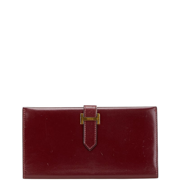 エルメス ベアン クラシック  長財布 ワインレッド ボルドー ボックスカーフ レディース HERMES 【中古】