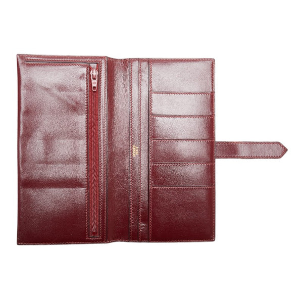 エルメス ベアン クラシック  長財布 ワインレッド ボルドー ボックスカーフ レディース HERMES 【中古】